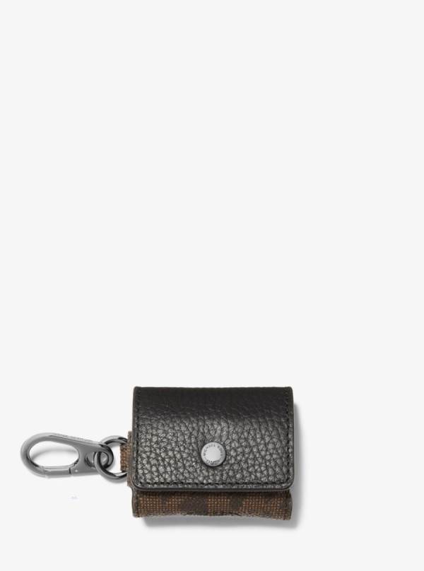 Panske Puzdro Na Mobil Michael Kors Pebbled Leather and Logo Clip Case For Apple AirPods® Čierne Hnede - Doplnky Michael Kors Outlet | FVNCB-1036